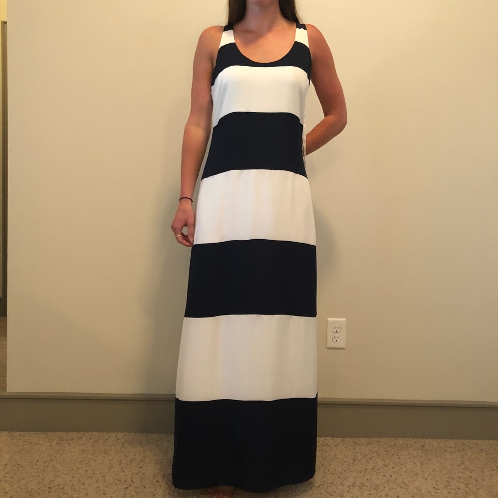 Navy and white stripes maxi dress